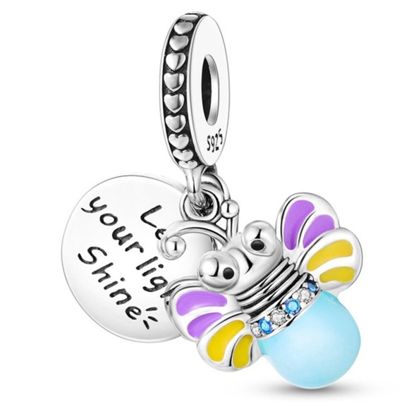NWOT Glow in the Dark Firefly Dangle Charm 925 Sterling Silver Charm Bracelet - Picture 2 of 8
